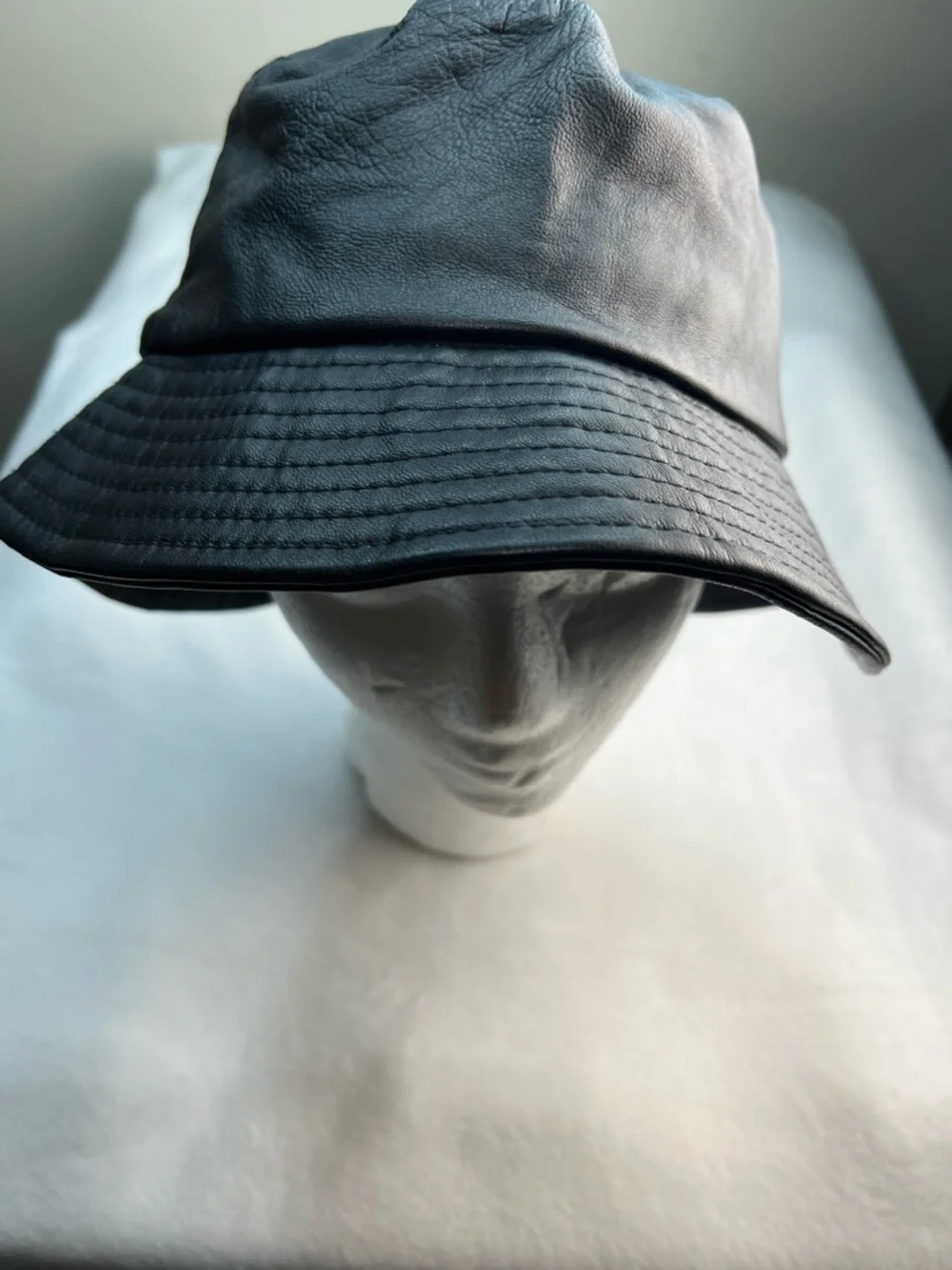 Trendy Unisex S/M Leather Bucket Hat in Onyx Black - Edgy Y2K Aesthetic Rain Hat